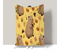 WunM Studio Flannel Throw Blanket - Soft & Cosy Funny animals, capybaras Fleece Blanket for Sofa,Lightweight & Warm,Easy Care,Living Room & Bedroom,Machine washable,Fun Pizza Burger,135 * 200cm