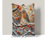 WunM Studio Forest Escape Fleece Blanket,Christmas Robin Soft Throw,Cozy red Flannel Blanket for Sofa or Bed,Warm & Breathable,Ideal for Relaxing Evenings or Gifts,Snowy winter scenery,200 * 200cm