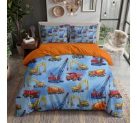 WunM Studio Haze blue Double Duvet Set - Double Bedding Set, Cute Cartoon Modern Bedding | Construction Cartoon Excavator Bed Set with 2 Pillowcases, Soft Microfiber Duvet Cover,200 * 200cm