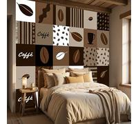 WunM Studio Large Wall Mural Wallpaper Elegant coffee bean square stripes Coffee-themed patterns Paste the Wall Non Self Adhesive for Living Room Bedroom Office Decor,150x105cm 1,（Non-self-Adhesive）