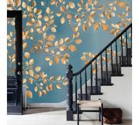 WunM Studio Large Wall Mural Wallpaper Gold Leaf Plants Golden Leaves and Branches Paste the Wall Non Self Adhesive for Living Room Bedroom Office Decor,300x210cm,（Non-self-Adhesive）