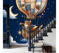 WunM Studio Large Wall Mural Wallpaper Healing Fairy Tale Animals Fox Hot Air Balloon Paste the Wall Non Self Adhesive for Living Room Bedroom Office Decor,400x280cm,（Non-self-Adhesive）