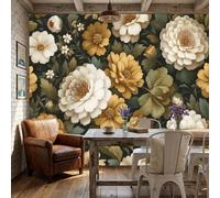 WunM Studio Large Wall Mural Wallpaper Mustard yellow daisy and peony Natural and elegant garden Paste the Wall Non Self Adhesive for Living Room Bedroom Office Decor,200x140cm 1,（Non-self-Adhesive）