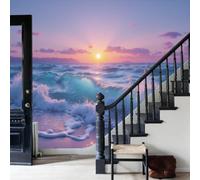 WunM Studio Large Wall Mural Wallpaper Natural Scenery Beach with Waves and Sunset Paste the Wall Non Self Adhesive for Living Room Bedroom Office Decor,368x254cm,（Non-self-Adhesive）