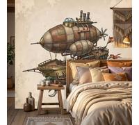 WunM Studio Large Wall Mural Wallpaper Retro Steampunk Fantasy Mechanical Airship Paste the Wall Non Self Adhesive for Living Room Bedroom Office Decor,300x210cm,（Non-self-Adhesive）