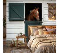 WunM Studio Large Wall Mural Wallpaper Stables and brown horses Realistic photography style Paste the Wall Non Self Adhesive for Living Room Bedroom Office Decor,250x175cm 1,（Non-self-Adhesive）