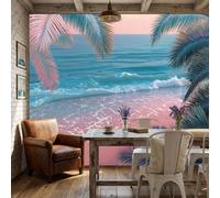 WunM Studio Large Wall Mural Wallpaper Summer Atmosphere Beach and Palm Leaves Paste the Wall Non Self Adhesive for Living Room Bedroom Office Decor,184x127cm,（Non-self-Adhesive）