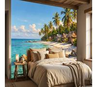 WunM Studio Large Wall Mural Wallpaper Tropical Natural Scenery Beach and Coconut Trees Paste the Wall Non Self Adhesive for Living Room Bedroom Office Decor,400x280cm,（Non-self-Adhesive）