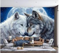 WunM Studio Large Wall Mural Wallpaper Wild Full Moon Wolf Realistic Wild Animals Paste the Wall Non Self Adhesive for Living Room Bedroom Office Decor,400x280cm 1,（Non-self-Adhesive）