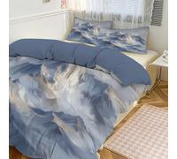 WunM Studio Misty Mountains Duvet Cover Single Size,Natural landscape mountain range Print Bedding Set 2 Pcs (1 Pillow Shams),Super Soft Microfiber Abstract Bedroom Decor,Zipper & Ties,135 * 200cm
