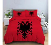 WunM Studio National Flag Duvet Cover Sets,Double Size Modern Reversible Creative Albania Flag Bedding Set with Pillowcases for Adult Teens 100% Microfiber Zipper Closure Corner Ties -Ultra Soft