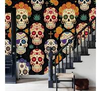 WunM Studio Non Self Adhesive Wall Mural Wallpaper Dark Gothic Skulls, Flowers Paste the Wall Large Wallpaper for Bedroom Living Room Decor,Burnt Orange,300x210cm