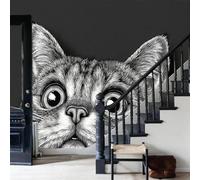 WunM Studio Non Self Adhesive Wall Mural Wallpaper Funny Animal Shorthaired Cat Sketch style Paste the Wall Large Wallpaper for Bedroom Living Room Decor,black,350x256cm