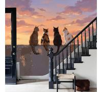 WunM Studio Non Self Adhesive Wall Mural Wallpaper Healing Instagram Healing Animals Cats Paste the Wall Large Wallpaper for Bedroom Living Room Decor,Pink,300x210cm