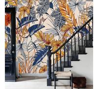 WunM Studio Non Self Adhesive Wall Mural Wallpaper Healing Rural Landscape Retro Tropical Forests and Lakes Paste the Wall Large Wallpaper for Bedroom Living Room Decor,Cream,250x175cm