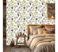 WunM Studio Non Self Adhesive Wall Mural Wallpaper Lavender Branches Elegant Pastoral Style Paste the Wall Large Wallpaper for Bedroom Living Room Decor,Olive Green,200x140cm