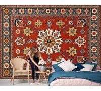 WunM Studio Non Self Adhesive Wall Mural Wallpaper Magnificent and elegant Paisley Complex geometric patterns Paste the Wall Large Wallpaper for Bedroom Living Room Decor,red,350x256cm