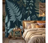 WunM Studio Non Self Adhesive Wall Mural Wallpaper Retro Plants Flowering Spike Plant Branches Paste the Wall Large Wallpaper for Bedroom Living Room Decor,Dark Blue,250x175cm