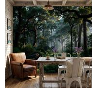 WunM Studio Non Self Adhesive Wall Mural Wallpaper towering forest trees Sunlight filtering through the leaves Paste the Wall Large Wallpaper for Bedroom Living Room Decor,Forest Green,300x210cm