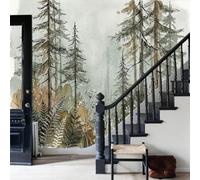 WunM Studio Non Self Adhesive Wall Mural Wallpaper Watercolor Forest Natural Scenery Pine Paste the Wall Large Wallpaper for Bedroom Living Room Decor,Cream,250x175cm