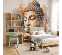 WunM Studio Non Self Adhesive Wall Mural Wallpaper Zen-Inspired Buddhist Statues Buddha Paste the Wall Large Wallpaper for Bedroom Living Room Decor,Royal Blue,300x210cm