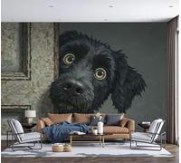 WunM Studio Not Self Adhesive Wall Mural 3D animal black dog Realistic cartoon animals Removable Wallpaper 250x175cm 98.4" H x 68.9" W Stick Wall Art for Living Room Bedroom Decor