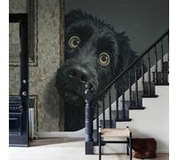WunM Studio Not Self Adhesive Wall Mural 3D animal black dog Realistic cartoon animals Removable Wallpaper 150x105cm 59" H x 41" W Stick Wall Art for Living Room Bedroom Decor