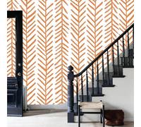 WunM Studio Not Self Adhesive Wall Mural 3D Burnt orange zigzag lines Modern geometric patterns Removable Wallpaper 400x280cm 1 157" H x 110" W 2 Stick Wall Art for Living Room Bedroom Decor