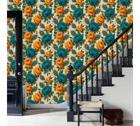 WunM Studio Not Self Adhesive Wall Mural 3D peacock feathers Luxury floral patterns Removable Wallpaper 300x210cm 118" H x 82.6" W Stick Wall Art for Living Room Bedroom Decor