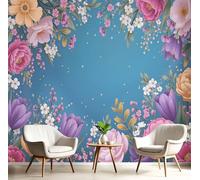 WunM Studio Not Self Adhesive Wall Mural 3D Tulips and Roses Vintage and exquisite floral pattern Removable Wallpaper 150x105cm 59" H x 41" W Stick Wall Art for Living Room Bedroom Decor