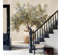 WunM Studio Olive Tree Fabric Wallpaper Grey Rural Farmhouse Watercolor Texture Texture Mural Living Room Feature Wall Premium Photo Wallpaper 400x280cm /157" H x 110" W (Not Peel and Stick)
