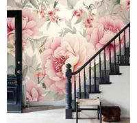 WunM Studio Paste the Wall Wall Mural Non-Woven Fabric Floral Pattern Peony Plants for Living Room Bedroom,Light Pink,184x127cm