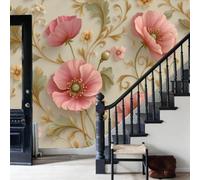 WunM Studio Paste the Wall Wall Mural Non-Woven Fabric Floral Swirl Pattern Poppy Leaf curl for Living Room Bedroom,Nude Pink,300x210cm