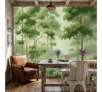 WunM Studio Paste the Wall Wall Mural Non-Woven Fabric Natural Scenery Jungle Mist Forest and Daisies for Living Room Bedroom,Sage Green,250x175cm