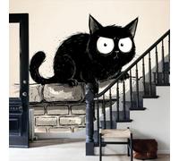 WunM Studio Paste the Wall Wall Mural Non-Woven Fabric Retro Hand-Painted Animals Black Cat Brick Wall for Living Room Bedroom,Grey,400x280cm