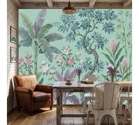 WunM Studio Paste the Wall Wall Mural Non-Woven Fabric Tropical Forest Pattern Flower Branches and Tree Branches for Living Room Bedroom,Mint Green,300x210cm