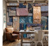WunM Studio Paste the Wall Wall Mural Non-Woven FabricAbstract geometric patchwork pattern Natural concrete effect for Living Room Bedroom,brown,400x280cm
