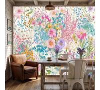 WunM Studio Paste the Wall Wall Mural Non-Woven FabricCosmos poppy Charming garden scenery with flowers and plants for Living Room Bedroom,White,200x140cm