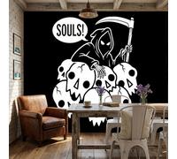 WunM Studio Paste the Wall Wall Mural Non-Woven FabricGothic punk style Demons and skeletons for Living Room Bedroom,black,200x140cm