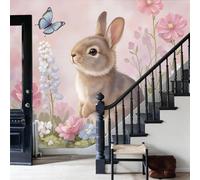 WunM Studio Paste the Wall Wall Mural Non-Woven FabricRabbits, butterflies, and other animals Springtime Retro Garden for Living Room Bedroom,pink,400x280cm