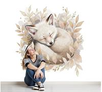 WunM Studio Paste the Wall Wall Mural Non-Woven FabricWhite animal little fox Light brown plant branches and leaves for Living Room Bedroom,gold,200x140cm