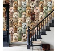 WunM Studio Paste the Wall Wallpaper Animal Portraits,Bohemian Animals Alpacas Non Self Adhesive Wall Mural for Living Room Bedroom Large Wall Decor,Grey,368x254cm