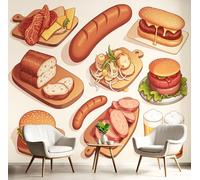 WunM Studio Paste the Wall Wallpaper Beer and sausages,Cartoon-style food Non Self Adhesive Wall Mural for Living Room Bedroom Large Wall Decor,brown,250x175cm
