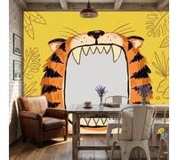WunM Studio Paste the Wall Wallpaper Cartoon Tiger,Fun Hand-Painted Animals Non Self Adhesive Wall Mural for Living Room Bedroom Large Wall Decor,Bright Yellow,400x280cm