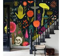 WunM Studio Paste the Wall Wallpaper Gothic Dark Plants,Animal Skull Mushroom Non Self Adhesive Wall Mural for Living Room Bedroom Large Wall Decor,Rose Pink,300x210cm