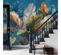 WunM Studio Paste the Wall Wallpaper Luxury Tropical Plants,Colorful Palm Leaves Non Self Adhesive Wall Mural for Living Room Bedroom Large Wall Decor,Dark Blue-Green,184x127cm