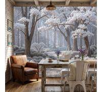 WunM Studio Paste the Wall Wallpaper Nordic Wabi-sabi Style,Misty Forest Scenery Non Self Adhesive Wall Mural for Living Room Bedroom Large Wall Decor,Grey,368x254cm