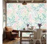 WunM Studio Paste the Wall Wallpaper Spring flowers and leaves,Vine pattern Non Self Adhesive Wall Mural for Living Room Bedroom Large Wall Decor,pale green,250x175cm