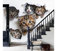 WunM Studio Paste the Wall Wallpaper Visual illusion animal cat,3D stereoscopic effect Non Self Adhesive Wall Mural for Living Room Bedroom Large Wall Decor,White,250x175cm
