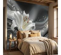 WunM Studio Paste the Wall Wallpaper Wave Vortex Pattern,Flowers, Lilies and Diamonds Non Self Adhesive Wall Mural for Living Room Bedroom Large Wall Decor,Silver,200x140cm